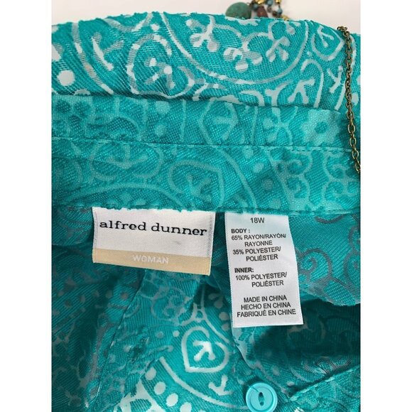 Alfred Dunner Women's Turquoise Buttoned Down Top - Picture 3 of 4